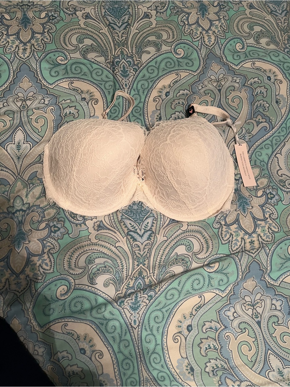 Victoria's Secret Cream Strapless Lace-Trim Bra